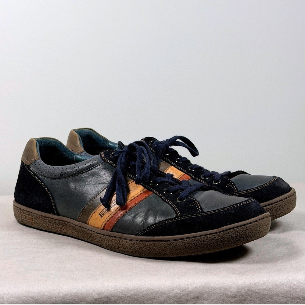Pikolinos Mens Leather Suede Low Top Sneakers Navy Blue Brown EU 45 US 11.5‎